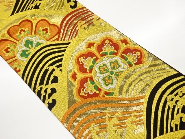 JAPANESE KIMONO / FUKURO OBI / WOVEN ROUGH WAVE & FLOWER CREST 